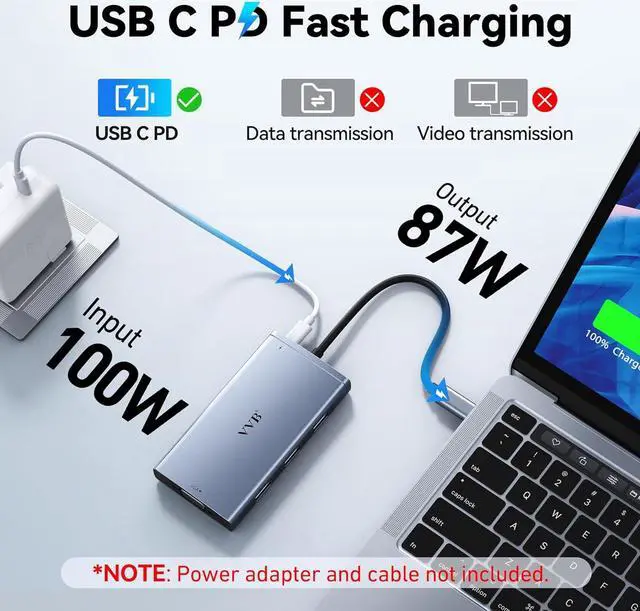 Alt view image 5 of 7 - USB C Laptop Docking Station Dual Monitor Adapter for  HP, 8 in 1 Docking Station 3 Monitors Hub with 2 HDMI*4K, Displayport, VGA, 3USB 2.0,100W PD, Thunderbolt 4 USB C Dock for Lenovo,Surface