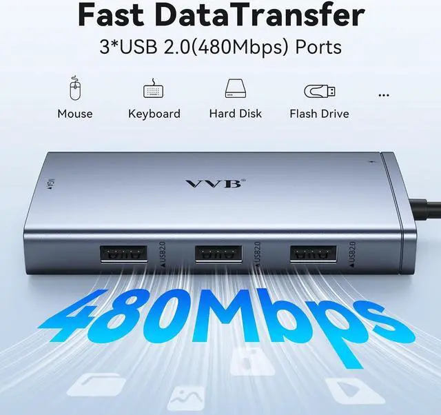 Alt view image 6 of 7 - USB C Laptop Docking Station Dual Monitor Adapter for  HP, 8 in 1 Docking Station 3 Monitors Hub with 2 HDMI*4K, Displayport, VGA, 3USB 2.0,100W PD, Thunderbolt 4 USB C Dock for Lenovo,Surface