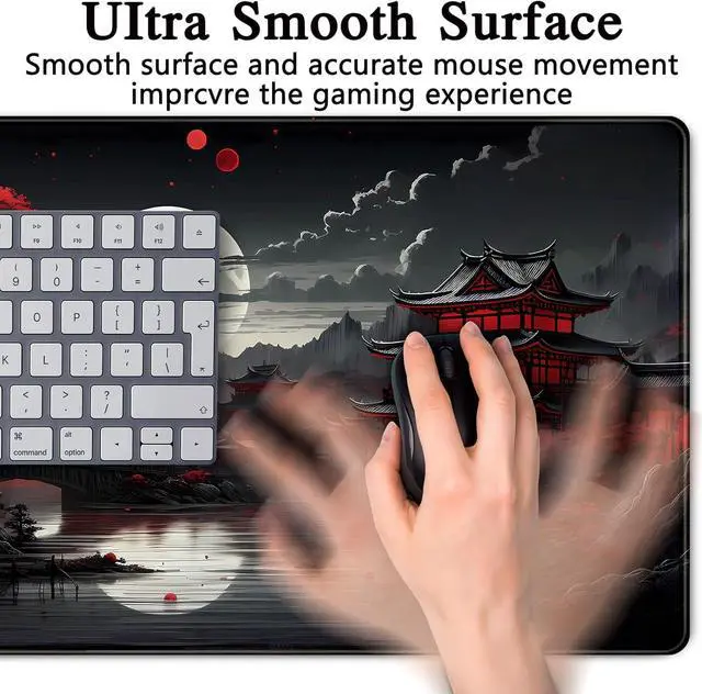 Alt view image 6 of 7 - Japanese Desk Mat Riverside Full Moon Desk Pad Black Red Large Mouse Pad Gaming Mousepad Extended XXL Keyboard Pad 31.5 x 15.7 in Laptop Computer Mouse Keyboard Mat for Office Desk Decor