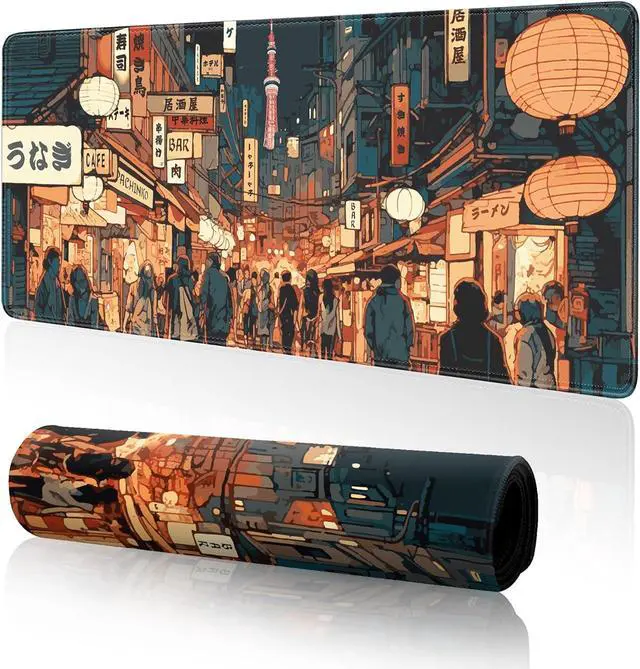 Main image of Japanese Street Gaming Mouse Pad Large Anime Mouse Pad Gaming Mouse Mat Desk Pad 31.5 x 11.8 Desk Mat Anime Mouse Pads for Desk Extended Keyboard Mousepad with Non-Slip Base and Stitched Edge