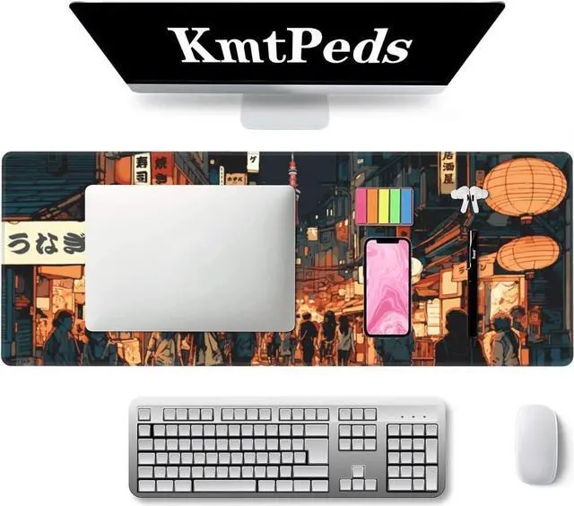 Alt view image 2 of 7 - Japanese Street Gaming Mouse Pad Large Anime Mouse Pad Gaming Mouse Mat Desk Pad 31.5 x 11.8 Desk Mat Anime Mouse Pads for Desk Extended Keyboard Mousepad with Non-Slip Base and Stitched Edge