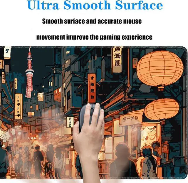 Alt view image 5 of 7 - Japanese Street Gaming Mouse Pad Large Anime Mouse Pad Gaming Mouse Mat Desk Pad 31.5 x 11.8 Desk Mat Anime Mouse Pads for Desk Extended Keyboard Mousepad with Non-Slip Base and Stitched Edge