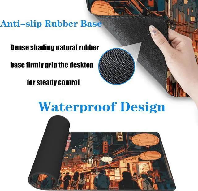 Alt view image 4 of 7 - Japanese Street Gaming Mouse Pad Large Anime Mouse Pad Gaming Mouse Mat Desk Pad 31.5 x 11.8 Desk Mat Anime Mouse Pads for Desk Extended Keyboard Mousepad with Non-Slip Base and Stitched Edge