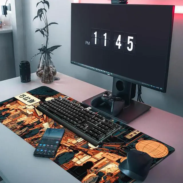 Alt view image 6 of 7 - Japanese Street Gaming Mouse Pad Large Anime Mouse Pad Gaming Mouse Mat Desk Pad 31.5 x 11.8 Desk Mat Anime Mouse Pads for Desk Extended Keyboard Mousepad with Non-Slip Base and Stitched Edge