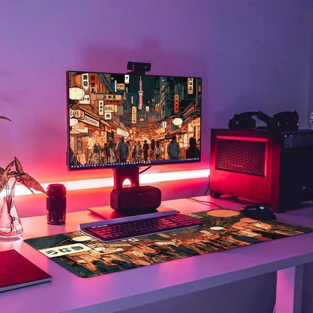 Alt view image 7 of 7 - Japanese Street Gaming Mouse Pad Large Anime Mouse Pad Gaming Mouse Mat Desk Pad 31.5 x 11.8 Desk Mat Anime Mouse Pads for Desk Extended Keyboard Mousepad with Non-Slip Base and Stitched Edge