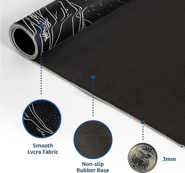 Alt view image 5 of 7 - Japanese Gaming Mouse Pad Abstract Black Mouse Pad 31.5x11.8 Inch Black Sea Wave Texture Non-Slip Rubber Base Large Ocean Mousepad Stitched Edges Keyboard Mouse Mat Desk Pad for Office and Home