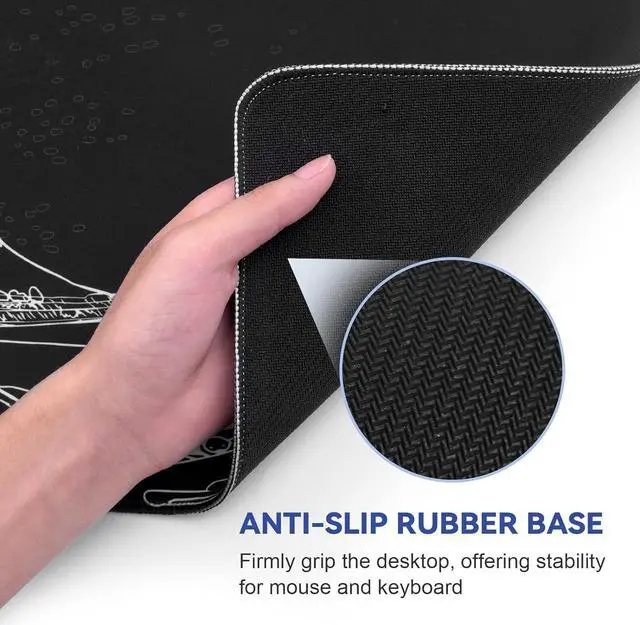 Alt view image 6 of 7 - Mouse Pad Gaming Japanese Sea Wave Mouse Pad 31.5 x 11.8in Waterproof Gaming Keyboard Pad with Anti-Slip Rubber Base and Stitched Edges Extended XL Mouse Mat