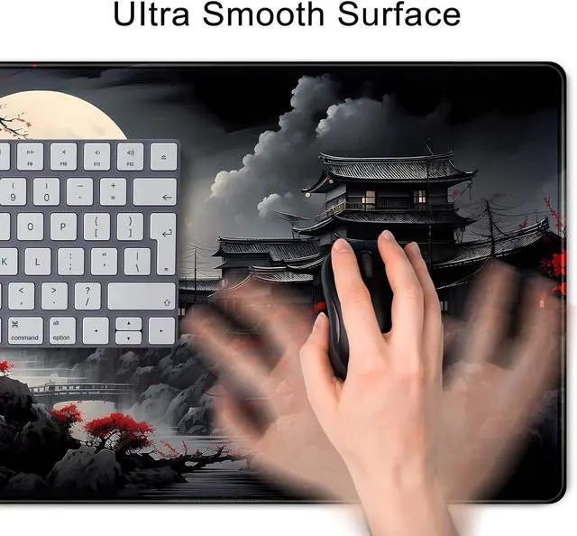 Alt view image 6 of 7 - Riverside Full Moon Desk Mat Japanese Desk Pad Black Red Large Mouse Pad Gaming Mousepad Extended XXL Keyboard Pad 31.5 x 11.8 in Laptop Computer Mouse Keyboard Mat for Office Desk Decor