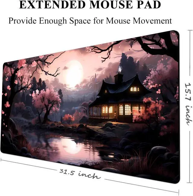 Alt view image 6 of 7 - Japan Sakura Blooms Desk Mat Japanese Mouse Pad Large Cute Black Pink Aesthetic Desk Pad Gaming Mousepad Extended XXL Keyboard Mat Computer Laptop Mouse Desktop Mat 31.5X15.7 Desk Decor