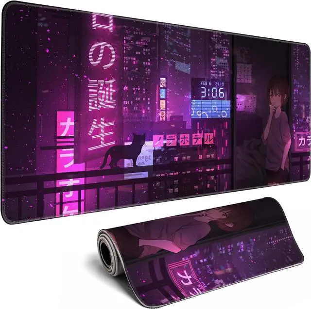 Main image of Purple Anime Gaming Mouse Pad XL Extended Japanese Large Mouse Pad Cool Desk Mat 31.5x11.8 Mouse Mat Desk Pad 3mm Thick Long Non-Slip Rubber Base Mice Pad - Tokyo Night
