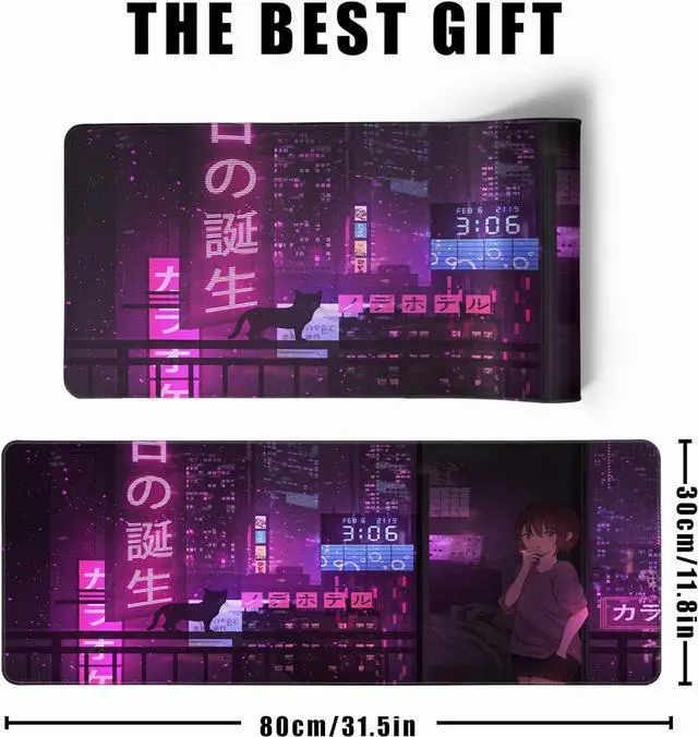 Alt view image 3 of 7 - Purple Anime Gaming Mouse Pad XL Extended Japanese Large Mouse Pad Cool Desk Mat 31.5x11.8 Mouse Mat Desk Pad 3mm Thick Long Non-Slip Rubber Base Mice Pad - Tokyo Night