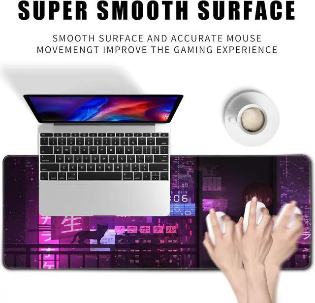 Alt view image 2 of 7 - Purple Anime Gaming Mouse Pad XL Extended Japanese Large Mouse Pad Cool Desk Mat 31.5x11.8 Mouse Mat Desk Pad 3mm Thick Long Non-Slip Rubber Base Mice Pad - Tokyo Night