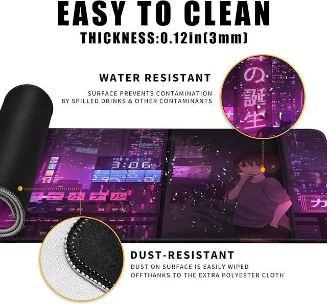 Alt view image 4 of 7 - Purple Anime Gaming Mouse Pad XL Extended Japanese Large Mouse Pad Cool Desk Mat 31.5x11.8 Mouse Mat Desk Pad 3mm Thick Long Non-Slip Rubber Base Mice Pad - Tokyo Night