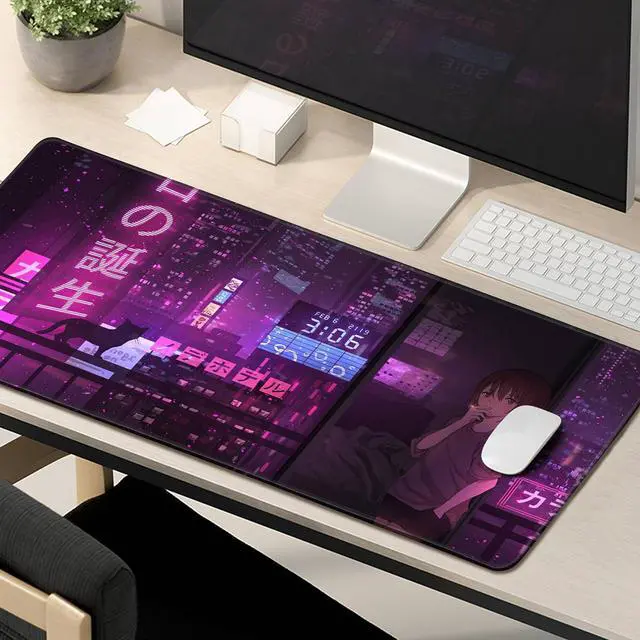 Alt view image 7 of 7 - Purple Anime Gaming Mouse Pad XL Extended Japanese Large Mouse Pad Cool Desk Mat 31.5x11.8 Mouse Mat Desk Pad 3mm Thick Long Non-Slip Rubber Base Mice Pad - Tokyo Night