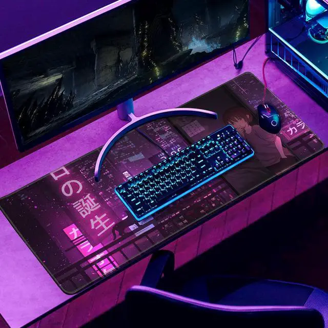 Alt view image 6 of 7 - Purple Anime Gaming Mouse Pad XL Extended Japanese Large Mouse Pad Cool Desk Mat 31.5x11.8 Mouse Mat Desk Pad 3mm Thick Long Non-Slip Rubber Base Mice Pad - Tokyo Night