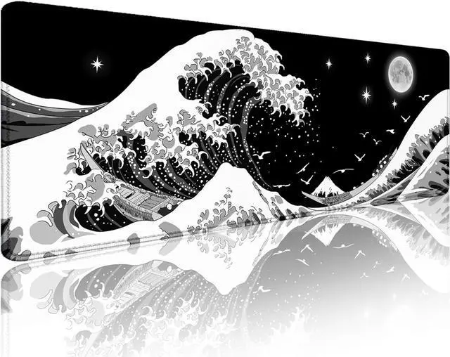 Main image of Gaming Mouse Pad Japanese Sea Wave Large XXL Mouse Pad Big Desk Pad Keyboard Computer Mousepad Mouse Mat with Non-Slip Base Stitched Edge for Home Office Gaming Work 31.06 x 11.8