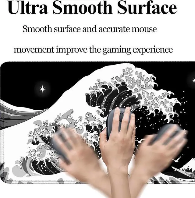 Alt view image 4 of 7 - Gaming Mouse Pad Japanese Sea Wave Large XXL Mouse Pad Big Desk Pad Keyboard Computer Mousepad Mouse Mat with Non-Slip Base Stitched Edge for Home Office Gaming Work 31.06 x 11.8