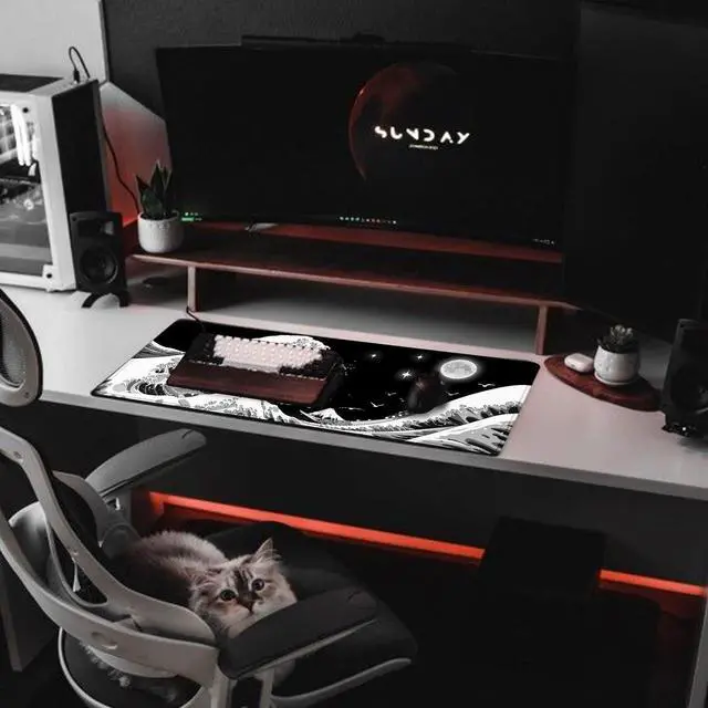 Alt view image 7 of 7 - Gaming Mouse Pad Japanese Sea Wave Large XXL Mouse Pad Big Desk Pad Keyboard Computer Mousepad Mouse Mat with Non-Slip Base Stitched Edge for Home Office Gaming Work 31.06 x 11.8