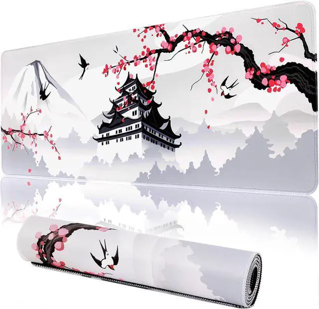 Main image of XXL Large Gaming Laptop Anime Mouse Pad,Japanese Cherry Blossom White Game pad, Big Desk Pads PC Keyboard Waterproof and Non-Slip 35.5 x 15.7 inches Rubber Table Mat (Cherry Blossom, 40cm x 90cm)