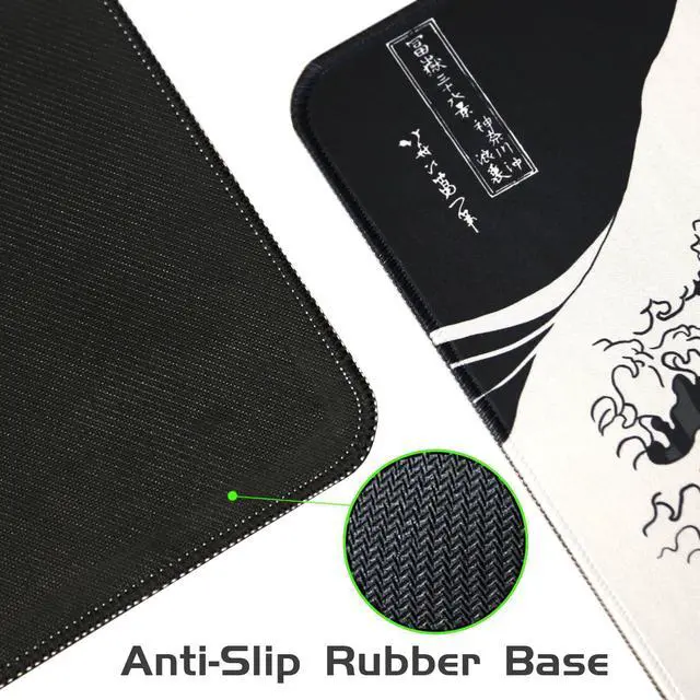 Alt view image 3 of 6 - Black Large Mouse Pad Japanese Sea Wave Anime Gaming Mouse Pad Extended Kanagawa Non-Slip Rubber Base Mouse Mat 31.5 X 11.8 Inch Stitched Edges Keyboard Mice Pad Desk Pad