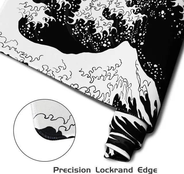 Alt view image 4 of 6 - Black Large Mouse Pad Japanese Sea Wave Anime Gaming Mouse Pad Extended Kanagawa Non-Slip Rubber Base Mouse Mat 31.5 X 11.8 Inch Stitched Edges Keyboard Mice Pad Desk Pad