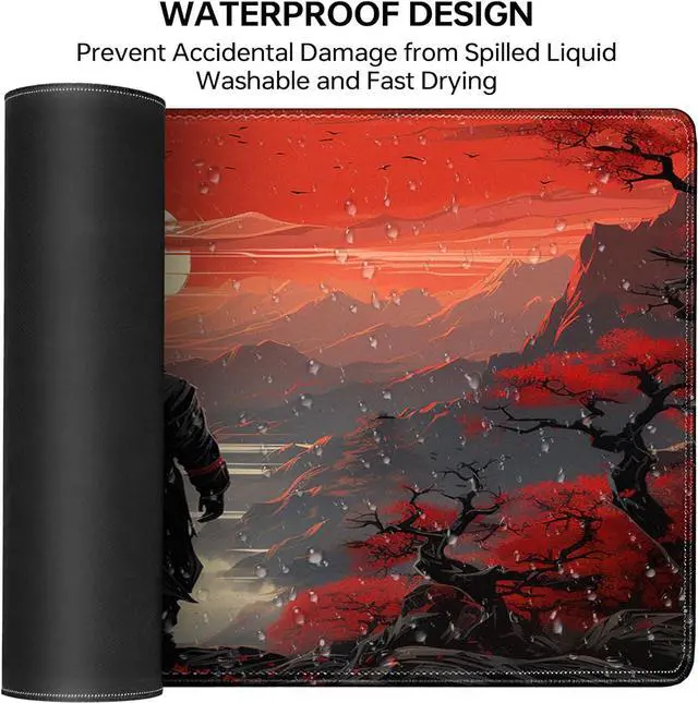 Alt view image 3 of 7 - Japanese Samurai Gaming Mouse Pad Anime Mouse Pad Gaming 31.5 x 15.7 in Mouse Mat Desk Pad Large Desk Mat Extended Keyboard Pad Mousepad with Non-Slip Base and Stitched Edge for Office Home Gaming