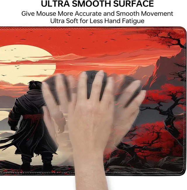 Alt view image 4 of 7 - Japanese Samurai Gaming Mouse Pad Anime Mouse Pad Gaming 31.5 x 15.7 in Mouse Mat Desk Pad Large Desk Mat Extended Keyboard Pad Mousepad with Non-Slip Base and Stitched Edge for Office Home Gaming
