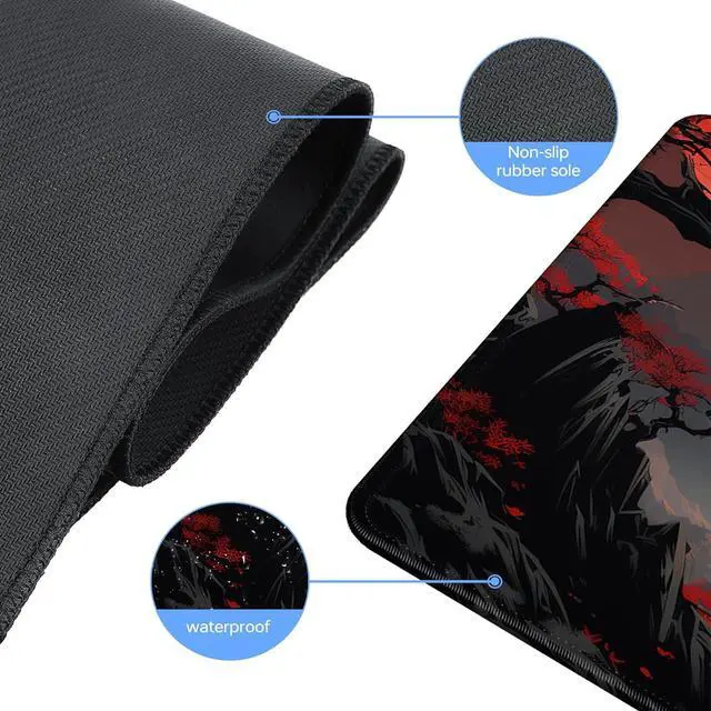 Alt view image 5 of 7 - Japanese Samurai Gaming Mouse Pad Anime Mouse Pad Gaming 31.5 x 15.7 in Mouse Mat Desk Pad Large Desk Mat Extended Keyboard Pad Mousepad with Non-Slip Base and Stitched Edge for Office Home Gaming