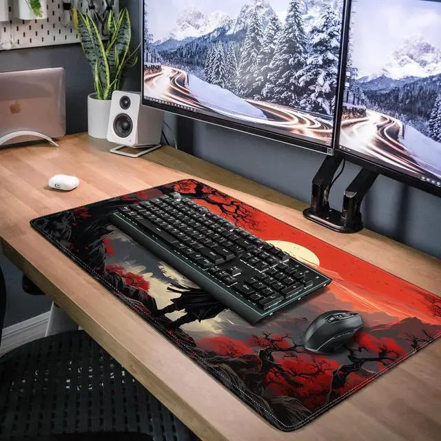 Alt view image 6 of 7 - Japanese Samurai Gaming Mouse Pad Anime Mouse Pad Gaming 31.5 x 15.7 in Mouse Mat Desk Pad Large Desk Mat Extended Keyboard Pad Mousepad with Non-Slip Base and Stitched Edge for Office Home Gaming