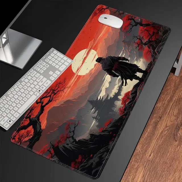 Alt view image 7 of 7 - Japanese Samurai Gaming Mouse Pad Anime Mouse Pad Gaming 31.5 x 15.7 in Mouse Mat Desk Pad Large Desk Mat Extended Keyboard Pad Mousepad with Non-Slip Base and Stitched Edge for Office Home Gaming