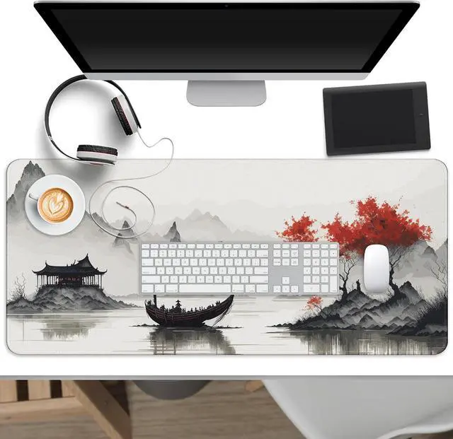 Alt view image 2 of 7 - Japanese Cherry Blossom Large Gaming Mouse Pad for Desk Big Mouse Pad Gaming Desk Mat for Keyboard and Mouse 31.5x11.8in Mousepad with Stitched Edge Non-Slip Base Computer Keyboard Mouse Mat Desk Pad