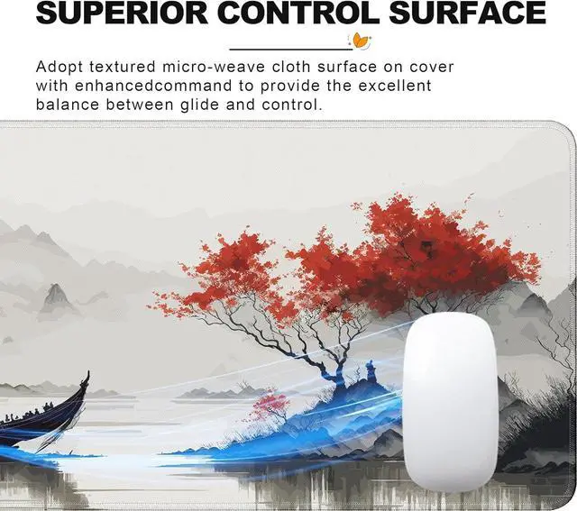 Alt view image 4 of 7 - Japanese Cherry Blossom Large Gaming Mouse Pad for Desk Big Mouse Pad Gaming Desk Mat for Keyboard and Mouse 31.5x11.8in Mousepad with Stitched Edge Non-Slip Base Computer Keyboard Mouse Mat Desk Pad