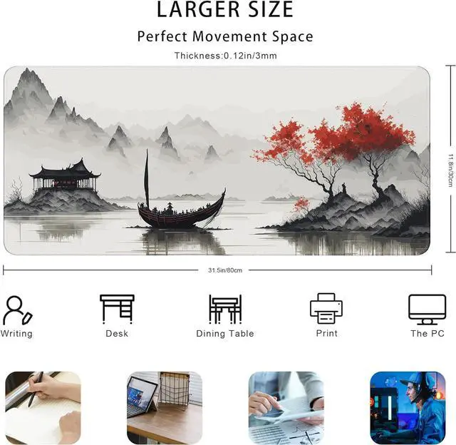 Alt view image 6 of 7 - Japanese Cherry Blossom Large Gaming Mouse Pad for Desk Big Mouse Pad Gaming Desk Mat for Keyboard and Mouse 31.5x11.8in Mousepad with Stitched Edge Non-Slip Base Computer Keyboard Mouse Mat Desk Pad