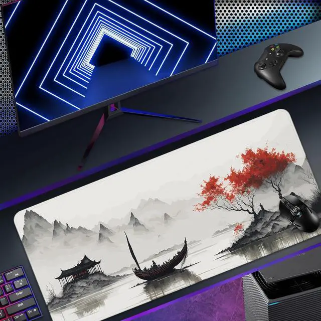 Alt view image 7 of 7 - Japanese Cherry Blossom Large Gaming Mouse Pad for Desk Big Mouse Pad Gaming Desk Mat for Keyboard and Mouse 31.5x11.8in Mousepad with Stitched Edge Non-Slip Base Computer Keyboard Mouse Mat Desk Pad