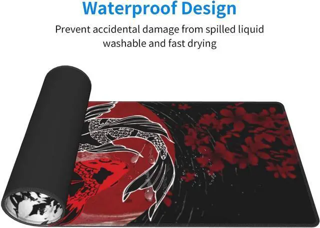 Alt view image 6 of 7 - Japan Japanese Yin and Yang Koi Fish Black and Red Mouse Pad XL Extended Mouse Mat Non Slip Rubber Base Stitched Edge Gaming Pc Large Mice Pad 31.5 X 11.8 Inch