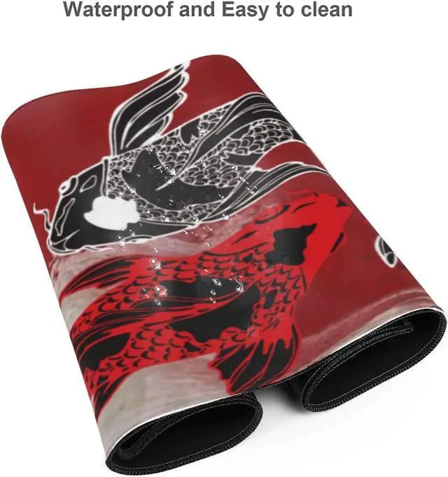 Alt view image 7 of 7 - Japan Japanese Yin and Yang Koi Fish Black and Red Mouse Pad XL Extended Mouse Mat Non Slip Rubber Base Stitched Edge Gaming Pc Large Mice Pad 31.5 X 11.8 Inch