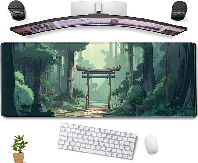 Main image of Japanese Green Forest Gaming Mouse Pad Anime Tree Woodland Desk Mat XL Large Cute Aesthetics Women Office Desk Decor Laptop Computer Keyboard and Mouse Mat with Stitched Edges Matt 31.5x11.8