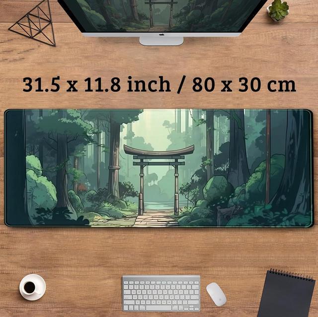 Alt view image 3 of 7 - Japanese Green Forest Gaming Mouse Pad Anime Tree Woodland Desk Mat XL Large Cute Aesthetics Women Office Desk Decor Laptop Computer Keyboard and Mouse Mat with Stitched Edges Matt 31.5x11.8