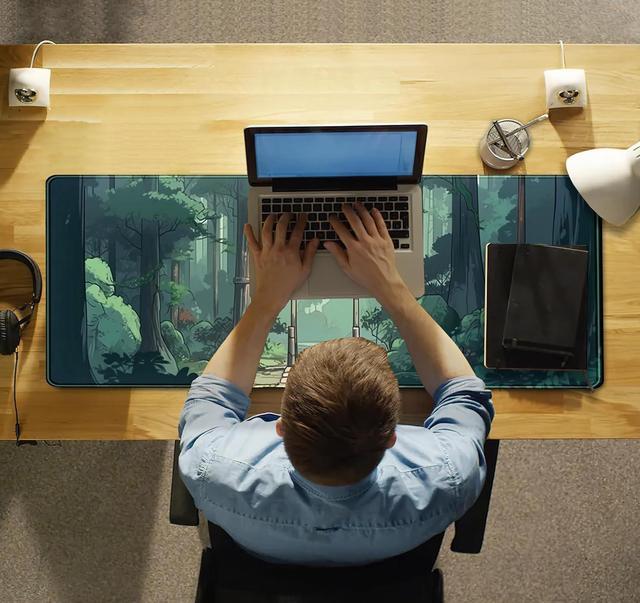 Alt view image 6 of 7 - Japanese Green Forest Gaming Mouse Pad Anime Tree Woodland Desk Mat XL Large Cute Aesthetics Women Office Desk Decor Laptop Computer Keyboard and Mouse Mat with Stitched Edges Matt 31.5x11.8