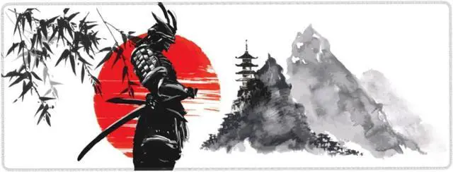Alt view image 2 of 7 - Watercolor Japanese Samurai Bushido Gaming Mouse Pad XL Non Slip Rubber Base Mousepad Stitched Edges Desk Pad Extended Large Mice Pad 31.5 X 11.8 Inch