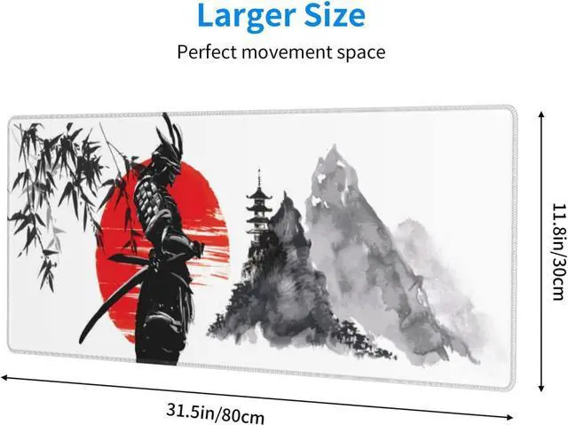 Alt view image 4 of 7 - Watercolor Japanese Samurai Bushido Gaming Mouse Pad XL Non Slip Rubber Base Mousepad Stitched Edges Desk Pad Extended Large Mice Pad 31.5 X 11.8 Inch