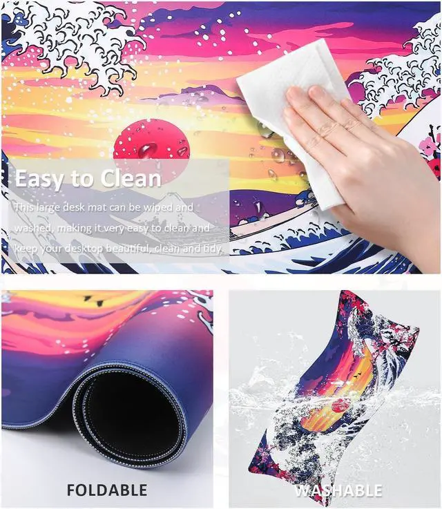 Alt view image 3 of 7 - Japanese Wave Mouse Pad - Large Anime Gaming Desk Mat Kanagawa Computer Keyboard Big Desk Pad 35.4 X 15.7 Inch XXL Office Desktop Pads Extended Non-Slip Rubber Base with Stitched Edge