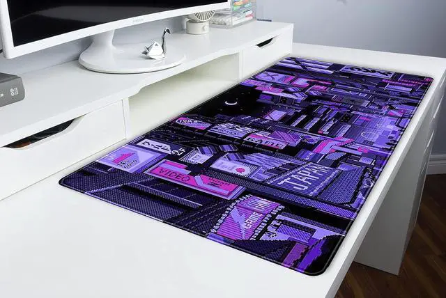Alt view image 6 of 6 - Tokyo Street Desk Pad Purple Cute Retro Large Gaming Mouse Pad Japanese Anime Laptop Keyboard Mouse Mat XXL Aesthetic Neon Pixel Skyline/City Desk Mat Desk Decor Pads for Women 31.5x15.75