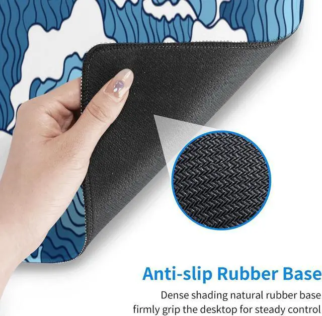 Alt view image 6 of 7 - Japanese Blue and White Wave Gaming Mouse Pad Extended Large Mouse Mat Desk Pad Stitched Edges Mousepad Long Non-Slip Rubber Base Mice Pad 31.5 X 11.8 Inch