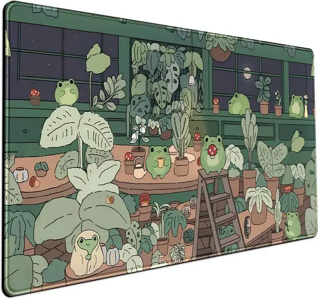 Main image of Cute Frog Mouse Pad Desk Pad Kawaii Green Desk Decor Mat Large Gaming Mouse Pad for Desk Computer Keyboard Laptop Desk Decor Home Office Accessories for Girl (31.5x15.7 in)-with Stitched Eges Pad