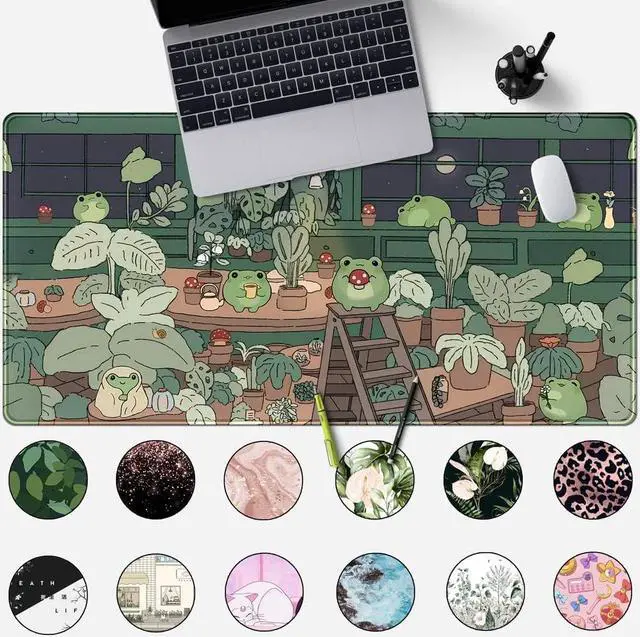 Alt view image 2 of 6 - Cute Frog Mouse Pad Desk Pad Kawaii Green Desk Decor Mat Large Gaming Mouse Pad for Desk Computer Keyboard Laptop Desk Decor Home Office Accessories for Girl (31.5x15.7 in)-with Stitched Eges Pad