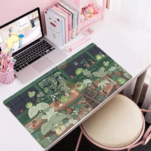 Alt view image 5 of 6 - Cute Frog Mouse Pad Desk Pad Kawaii Green Desk Decor Mat Large Gaming Mouse Pad for Desk Computer Keyboard Laptop Desk Decor Home Office Accessories for Girl (31.5x15.7 in)-with Stitched Eges Pad