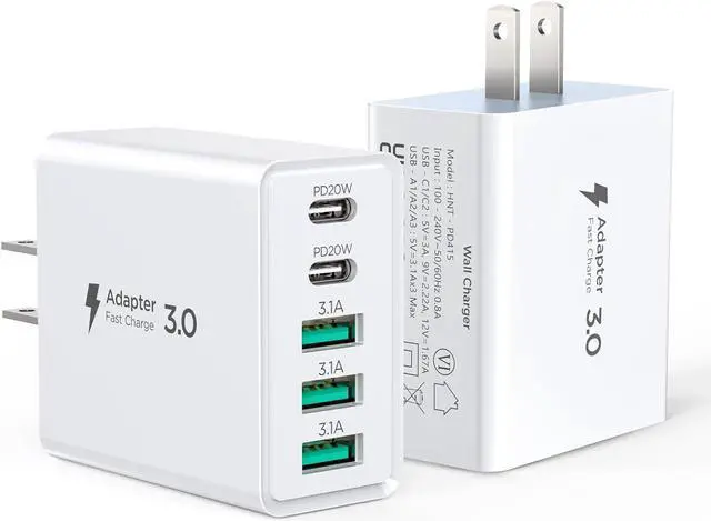 Main image of USB C Wall Charger [2-Pack] 50W Fast USB C Charger Block 5-Port PD+QC Power Adapter Charging Box Brick for iPhone 15 14 13 12 11 Pro Max iPad Google Pixel  Galaxy and More-White