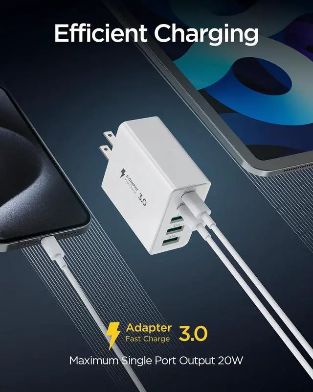 Alt view image 3 of 7 - USB C Wall Charger [2-Pack] 50W Fast USB C Charger Block 5-Port PD+QC Power Adapter Charging Box Brick for iPhone 15 14 13 12 11 Pro Max iPad Google Pixel  Galaxy and More-White