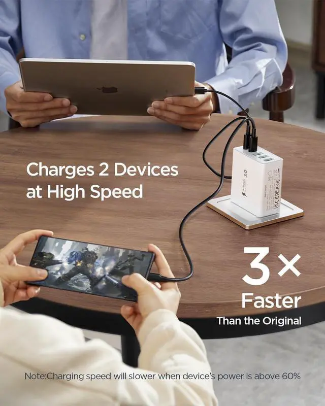 Alt view image 7 of 7 - USB C Wall Charger [2-Pack] 50W Fast USB C Charger Block 5-Port PD+QC Power Adapter Charging Box Brick for iPhone 15 14 13 12 11 Pro Max iPad Google Pixel  Galaxy and More-White